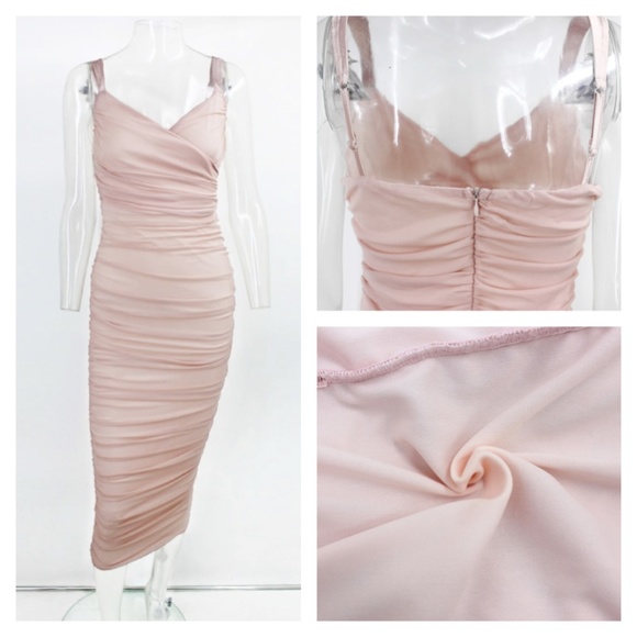 Mesh Ruched Tube V-Neck Dress - Picture 6 of 9